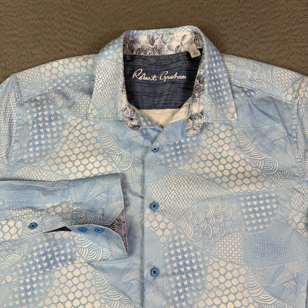 Robert Graham Shirt Mens L Blue Patterned Flip Cuff Geometric Abstract